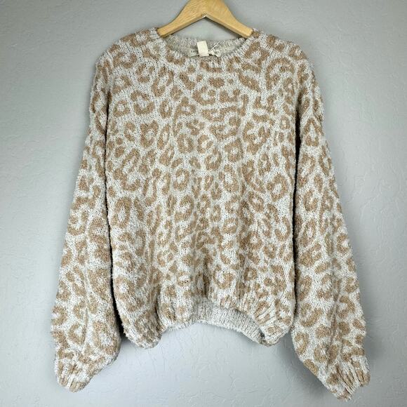 Saltwater Luxe Soft Short Eyelash Knit Sweater Sz Large Cheetah Cozy Lounge NWT - Picture 1 of 15